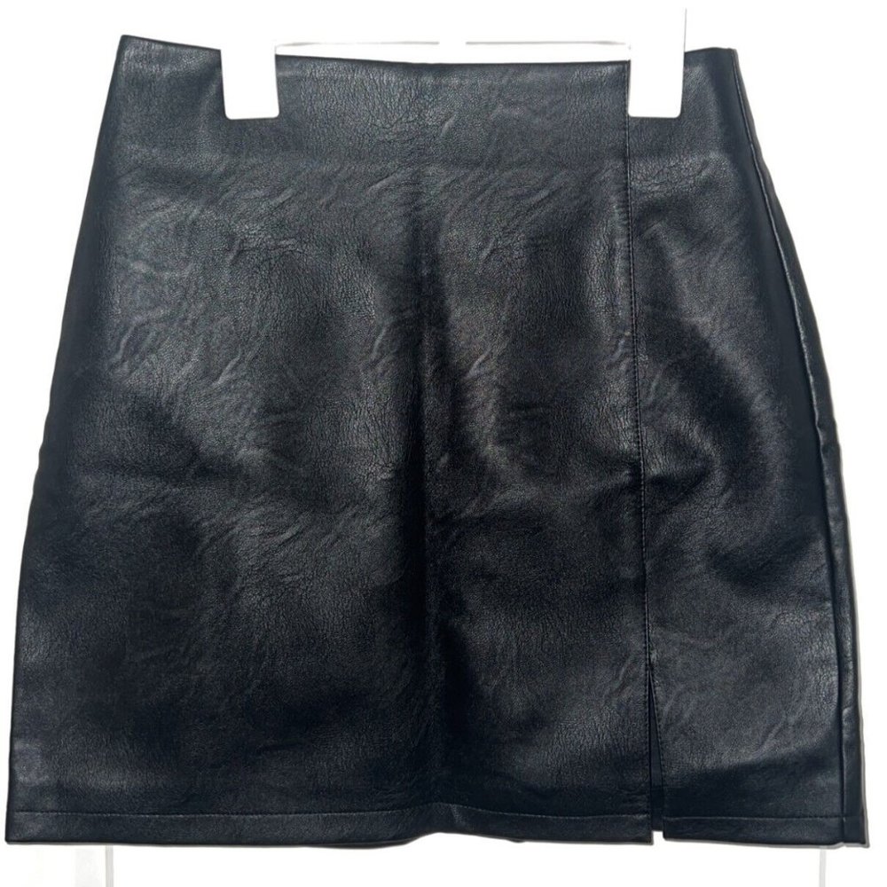 TOPSHOP Black Faux Leather Mini Skirt Slit Thigh Pencil Skirt